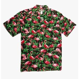 Kalaheo Novelty Flamingo and Palm Tree Aloha SHELL BUTTONS Men's Shirt XL USA